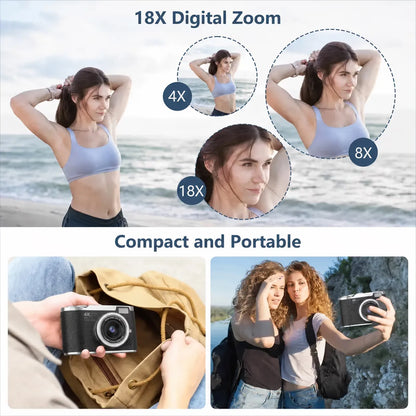 📸 4K Digital Vlogging Camera: 48MP Compact Point-and-Shoot with 180° Flip Screen – Built-in Fill Light & 16X Zoom – 32GB Card Included for Travel & Content