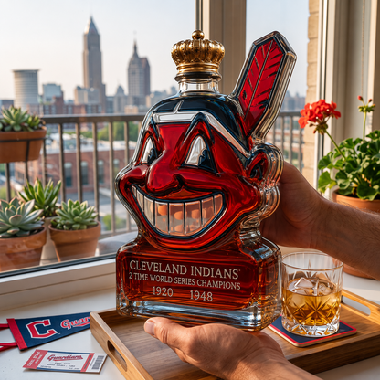 Let's Go Tribe! 125th Anniversary Chief Wahoo Whiskey Bottle