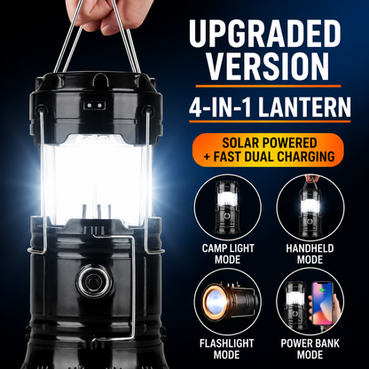 Rechargeable Solar Camping Lanterns – Foldable LED Lights with Magnetic Base & Hanging Hook for Camping, Hiking & Emergencies