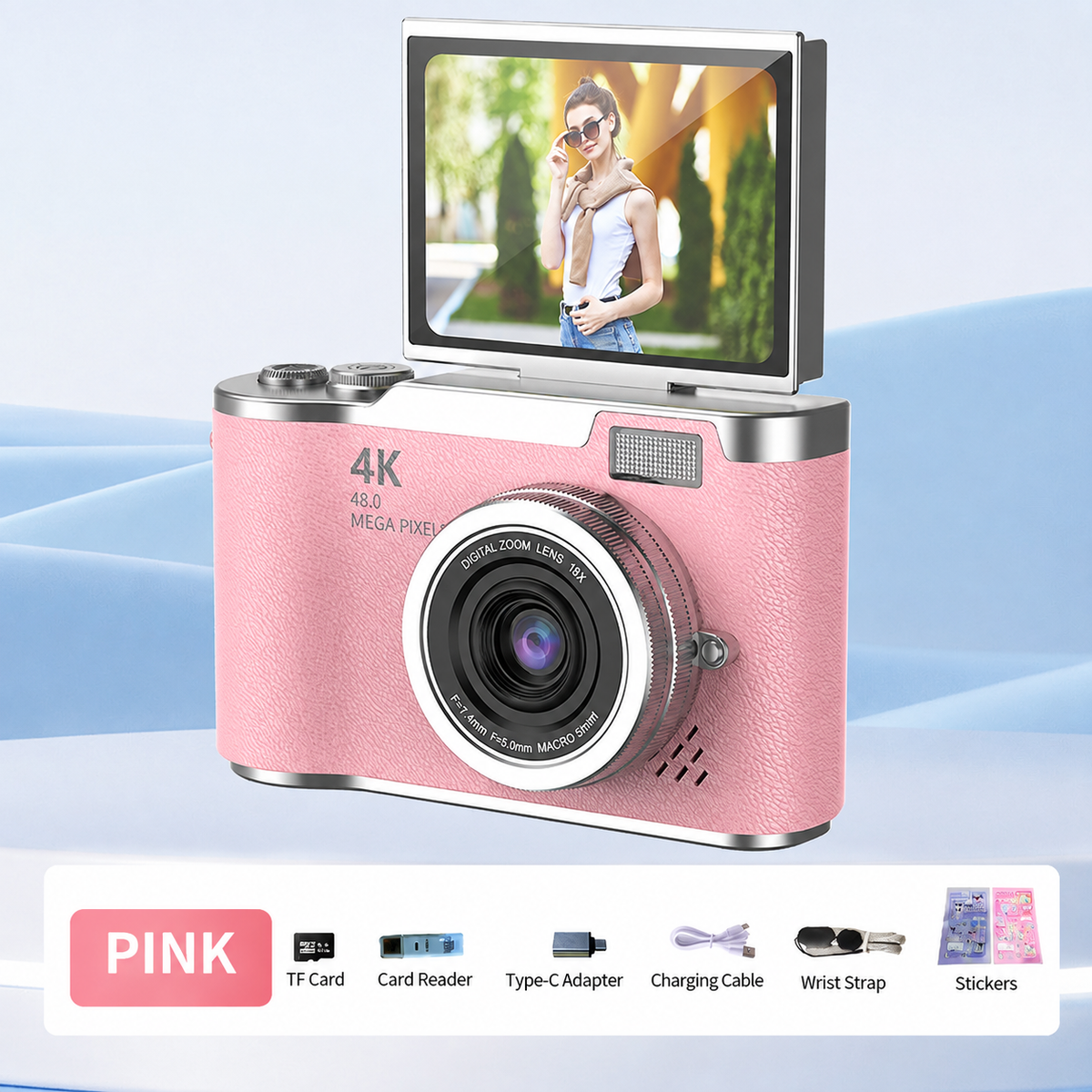 📸 4K Digital Vlogging Camera: 48MP Compact Point-and-Shoot with 180° Flip Screen – Built-in Fill Light & 16X Zoom – 32GB Card Included for Travel & Content