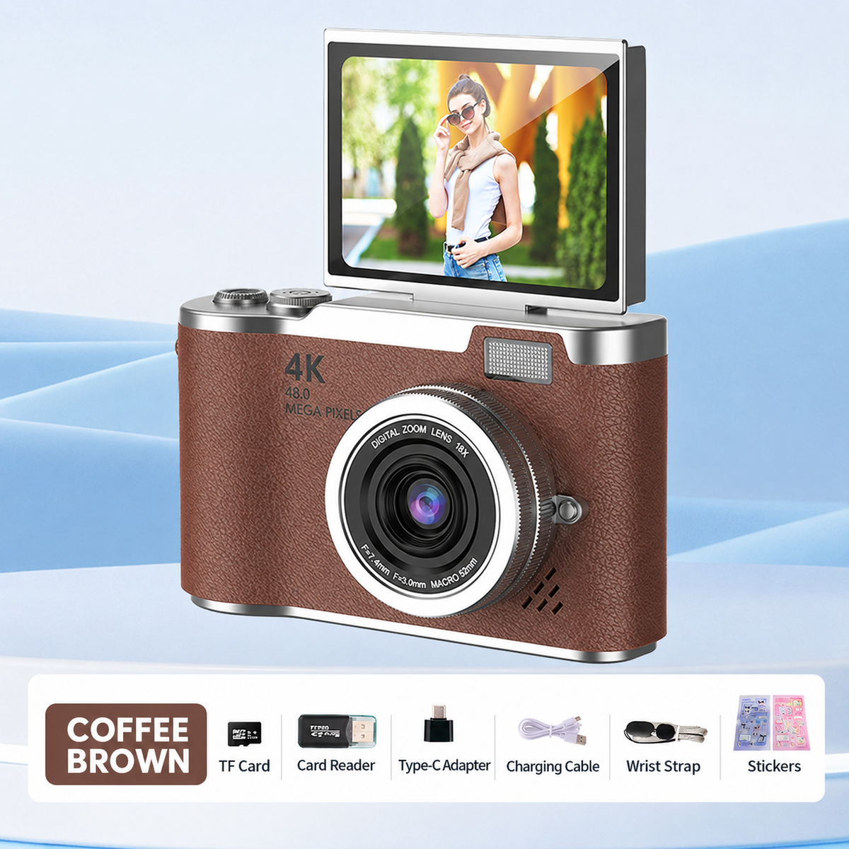 📸 4K Digital Vlogging Camera: 48MP Compact Point-and-Shoot with 180° Flip Screen – Built-in Fill Light & 16X Zoom – 32GB Card Included for Travel & Content
