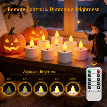 🕯6 / 12 Pack Rechargeable Flickering LED Tealight Candles with Charging Base, Remote & Timer | Safe Flameless Lights for Halloween Party Home Decor🕯️