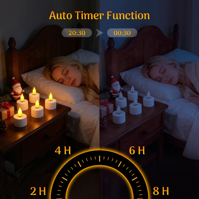 🕯6 / 12 Pack Rechargeable Flickering LED Tealight Candles with Charging Base, Remote & Timer | Safe Flameless Lights for Halloween Party Home Decor🕯️