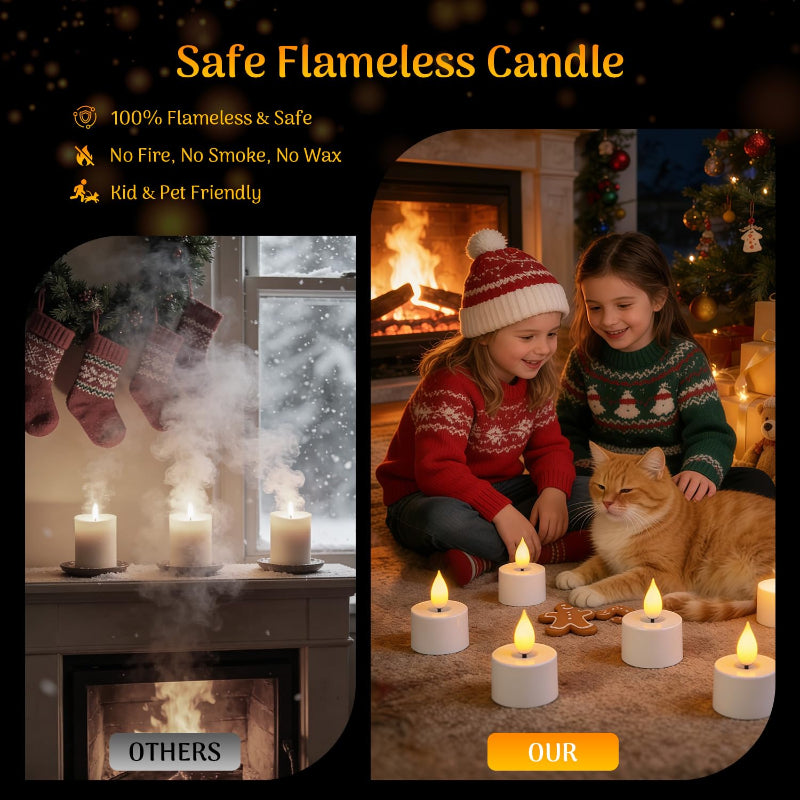 🕯6 / 12 Pack Rechargeable Flickering LED Tealight Candles with Charging Base, Remote & Timer | Safe Flameless Lights for Halloween Party Home Decor🕯️