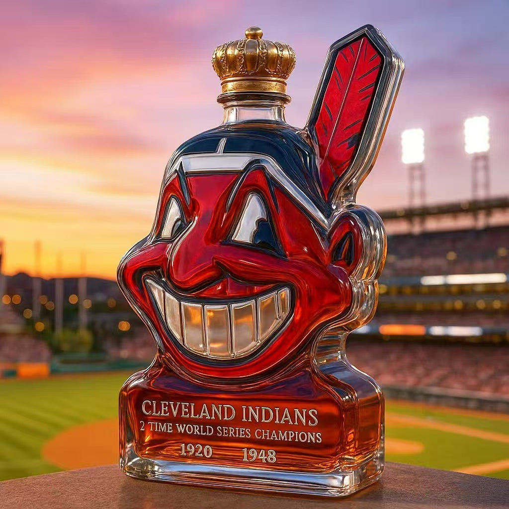 Let's Go Tribe! 125th Anniversary Chief Wahoo Whiskey Bottle