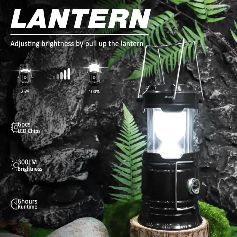 Rechargeable Solar Camping Lanterns – Foldable LED Lights with Magnetic Base & Hanging Hook for Camping, Hiking & Emergencies