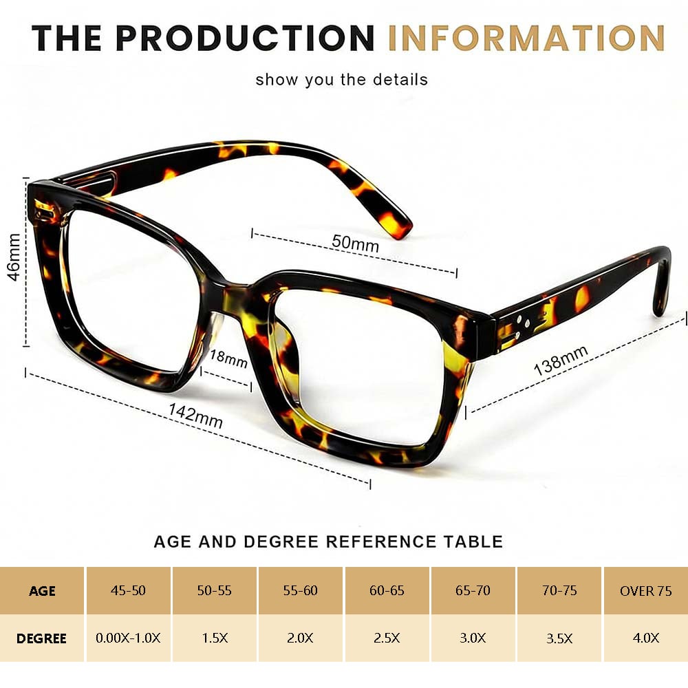 ✨Buy 1 get 3 packs👓Tortoiseshell Reading Glasses – Blue Light Blocking Oversized Square Readers