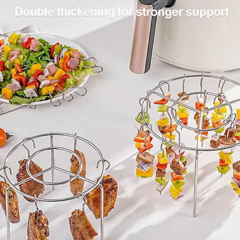 Air Fryer Grill Skewer Rack with 24 Vertical Stainless Steel Kabob Skewers