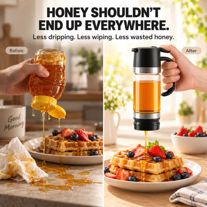 🍯 12oz No-Drip Honey & Syrup Dispenser – Press-to-Pour Glass Jar with Handle