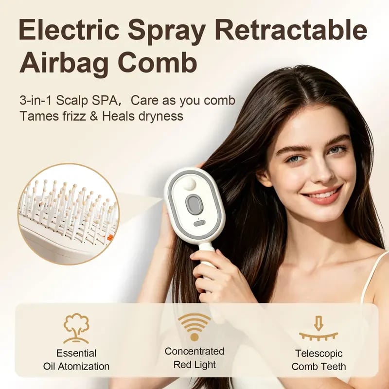 3-in-1 Electric MistDetangling Brush for Frizz& Scalp Massage