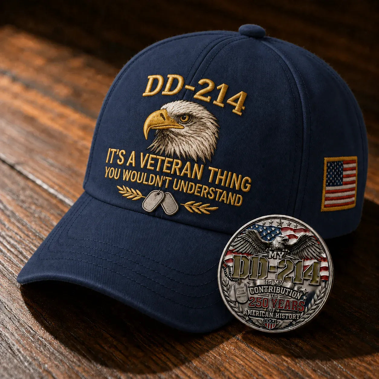 DD-214 Veteran 3D Embroidered Cap - “IT'S A VETERAN THING YOU WOULDN'T UNDERSTAND”🎁 Free Honor Coin With Every Cap Purchase