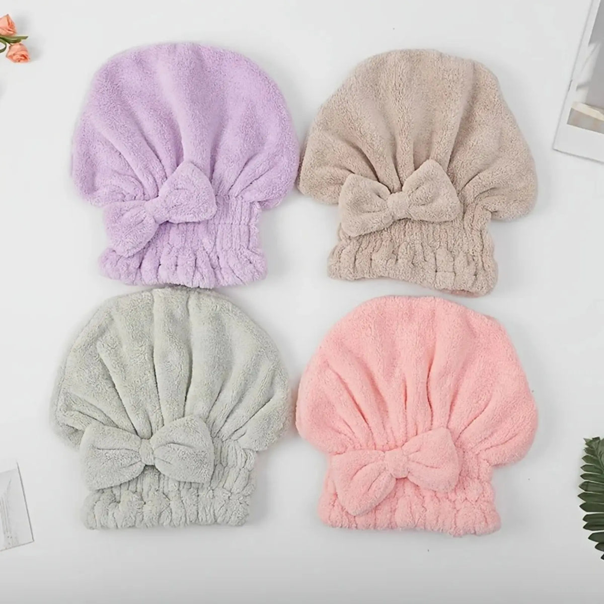 🎀💖2-Piece Ultra-Absorbent Hair Drying Towel Cap Set, Soft Bow Wrap for Shower & Travel✨🧖‍♀️🚿😂