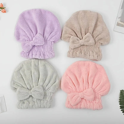 🎀💖2-Piece Ultra-Absorbent Hair Drying Towel Cap Set, Soft Bow Wrap for Shower & Travel✨🧖‍♀️🚿😂