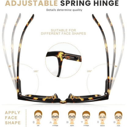 ✨Buy 1 get 3 packs👓Tortoiseshell Reading Glasses – Blue Light Blocking Oversized Square Readers