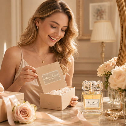 🎀 Miss Sweet Women's Fragrance – Crystal Bow Rose-Inspired Eau de Parfum in Blush Pink, Champagne Gold & Soft Violet