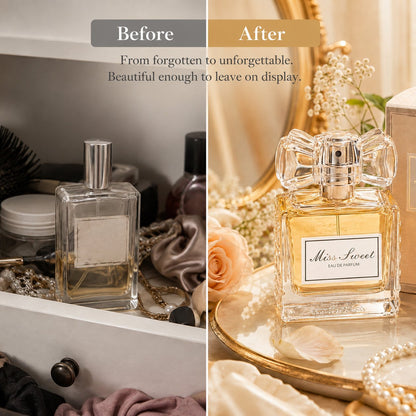 🎀 Miss Sweet Women's Fragrance – Crystal Bow Rose-Inspired Eau de Parfum in Blush Pink, Champagne Gold & Soft Violet