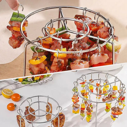 Air Fryer Grill Skewer Rack with 24 Vertical Stainless Steel Kabob Skewers