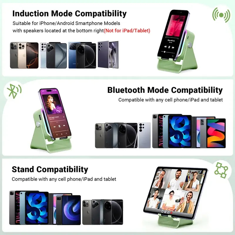 5-in-1 Wireless Induction Speaker Stand – Portable Desk Phone Holder with Emergency Power Bank & Colorful Ambient Light – Perfect Gift for Dad, Men & Women ✨🔋
