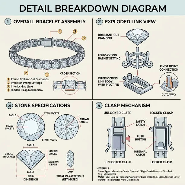 Classic 4mm D-Color Moissanite Tennis Bracelet – 14K Gold Plated with Double Safety Clasp-Last Day Sale-90% OFF🔥
