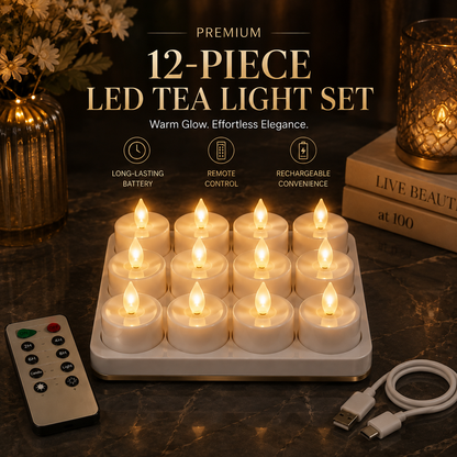 🕯6 / 12 Pack Rechargeable Flickering LED Tealight Candles with Charging Base, Remote & Timer | Safe Flameless Lights for Halloween Party Home Decor🕯️