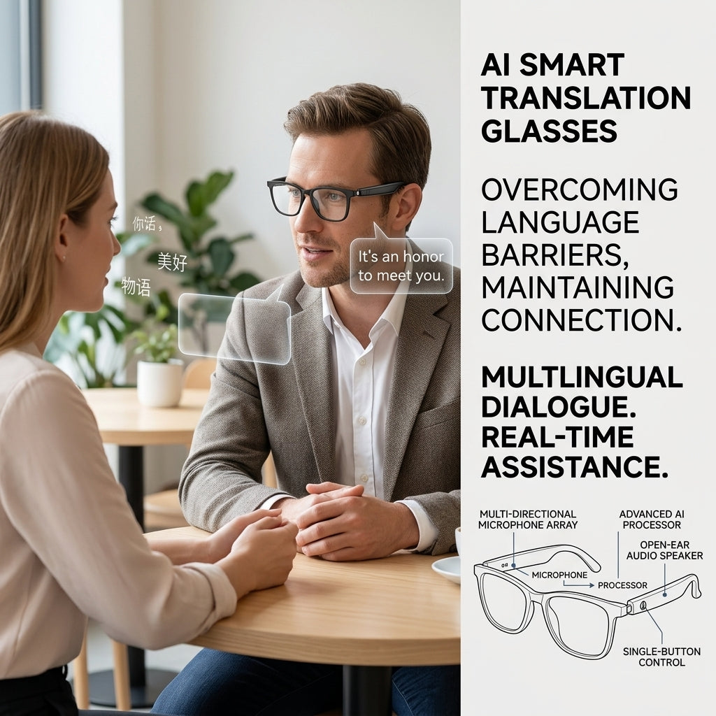 👓 All-weather on-body AI assistant, real-time multilingual simultaneous translation, seamless cross-border communication, all-round AI recognition for everything, on-body professional recorder, hands-free calls, music playback