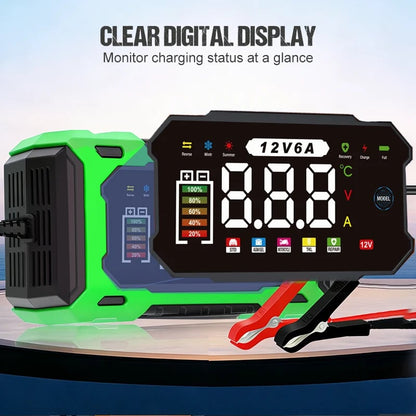 ⏳Time-Limited Special⏰12V 6A Smart Car Battery Charger – Pulse Repair Technology, Auto Maintain & Desulfation⚡