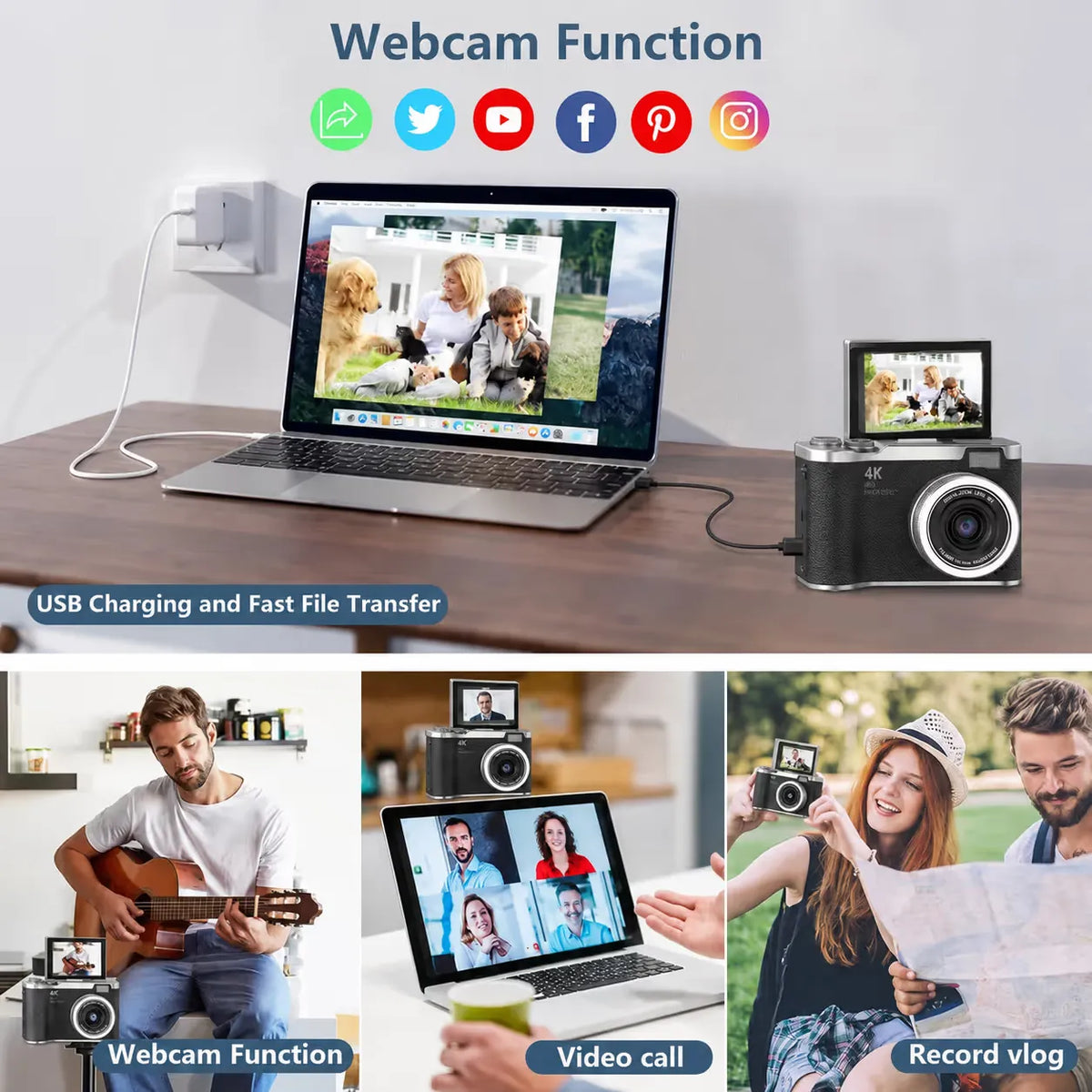 📸 4K Digital Vlogging Camera: 48MP Compact Point-and-Shoot with 180° Flip Screen – Built-in Fill Light & 16X Zoom – 32GB Card Included for Travel & Content