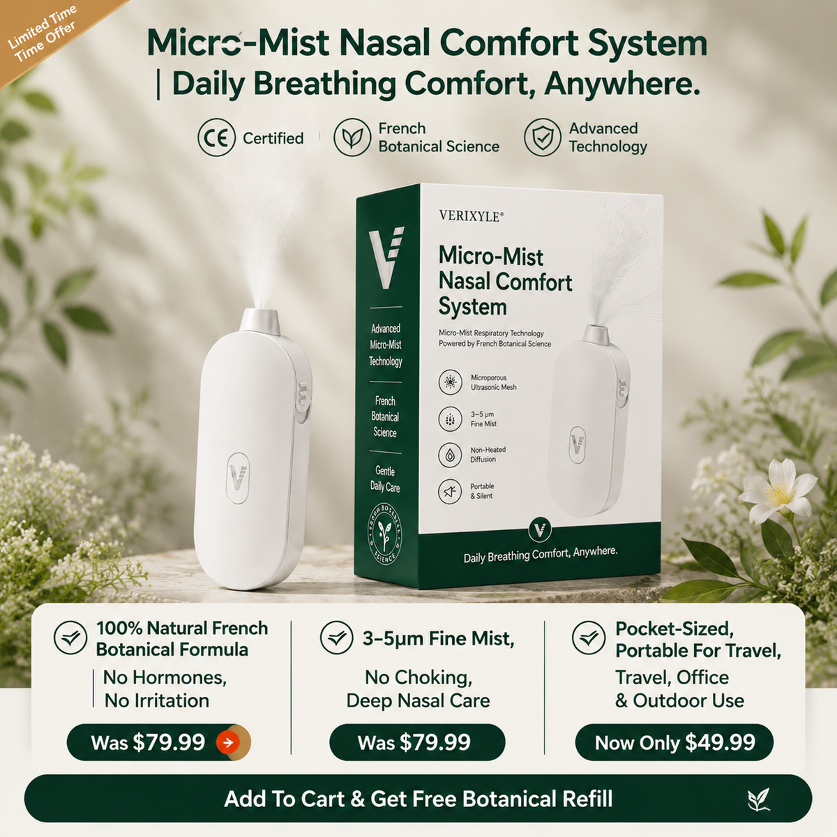 VERIXYLE® Herbal Nasal Nebulizer Set | Portable blend to improve allergy & rhinitis discomfort