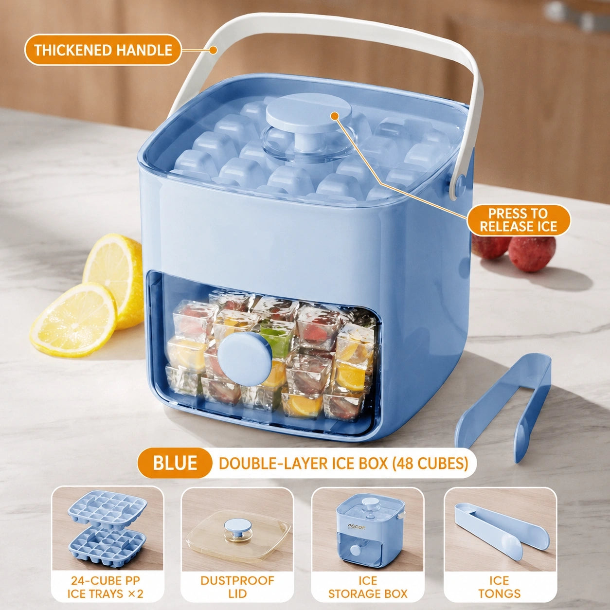 Portable Household Layer Ice Cube with Storage Bin ＆ Lid