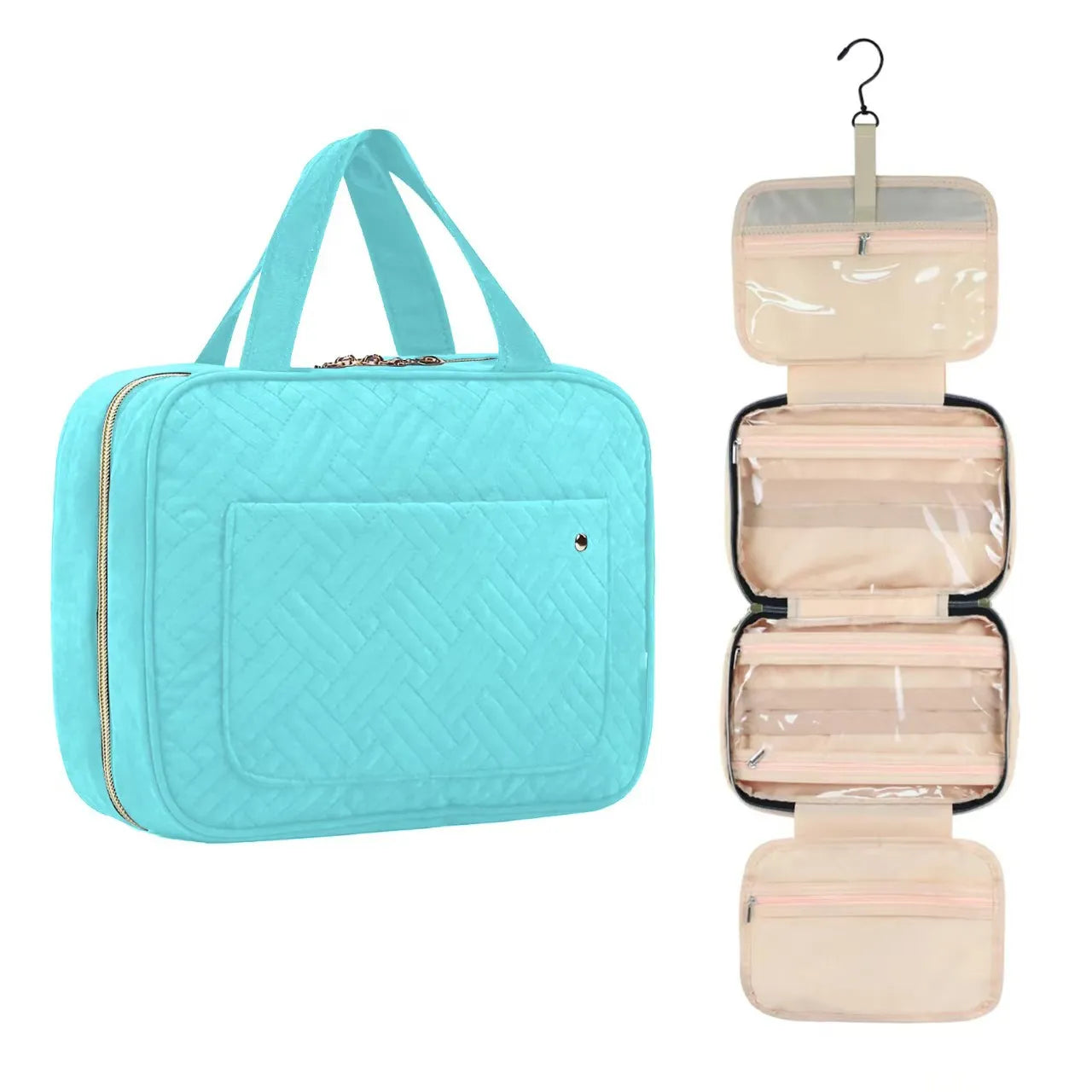 Large Toiletry Bag Travel Bag with Hanging Hook, Water-resistant Makeup Cosmetic Bag Travel Organizer for Accessories, Shampoo, Full Sized Container, Toiletries
