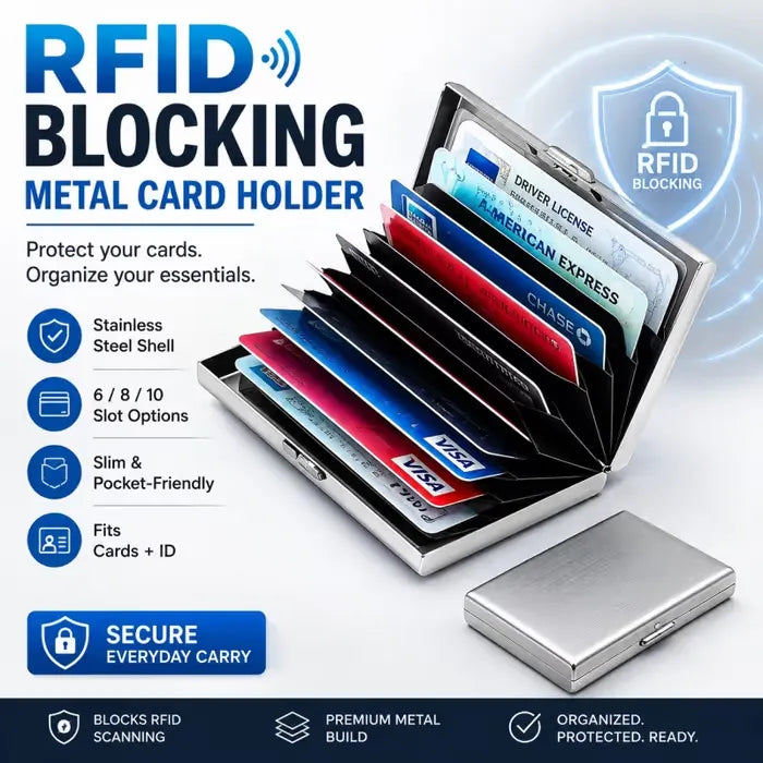 🔥RFID Blocking Metal Card Holder, Ultra Slim Stainless Steel Business Credit Card Case 💳