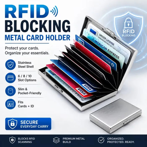 🔥RFID Blocking Metal Card Holder, Ultra Slim Stainless Steel Business Credit Card Case 💳