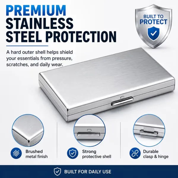 🔥RFID Blocking Metal Card Holder, Ultra Slim Stainless Steel Business Credit Card Case 💳