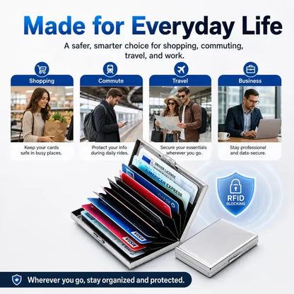 🔥RFID Blocking Metal Card Holder, Ultra Slim Stainless Steel Business Credit Card Case 💳