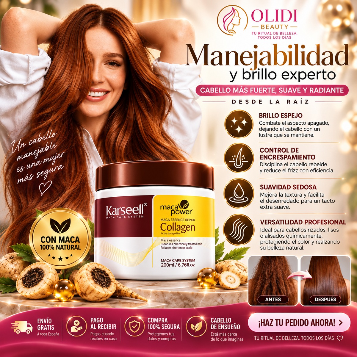 💆‍♀️ Mascarilla Capilar Reparadora con Colágeno 200ml | Cabello Suave, Brillante y Sin Frizz ✨🔥