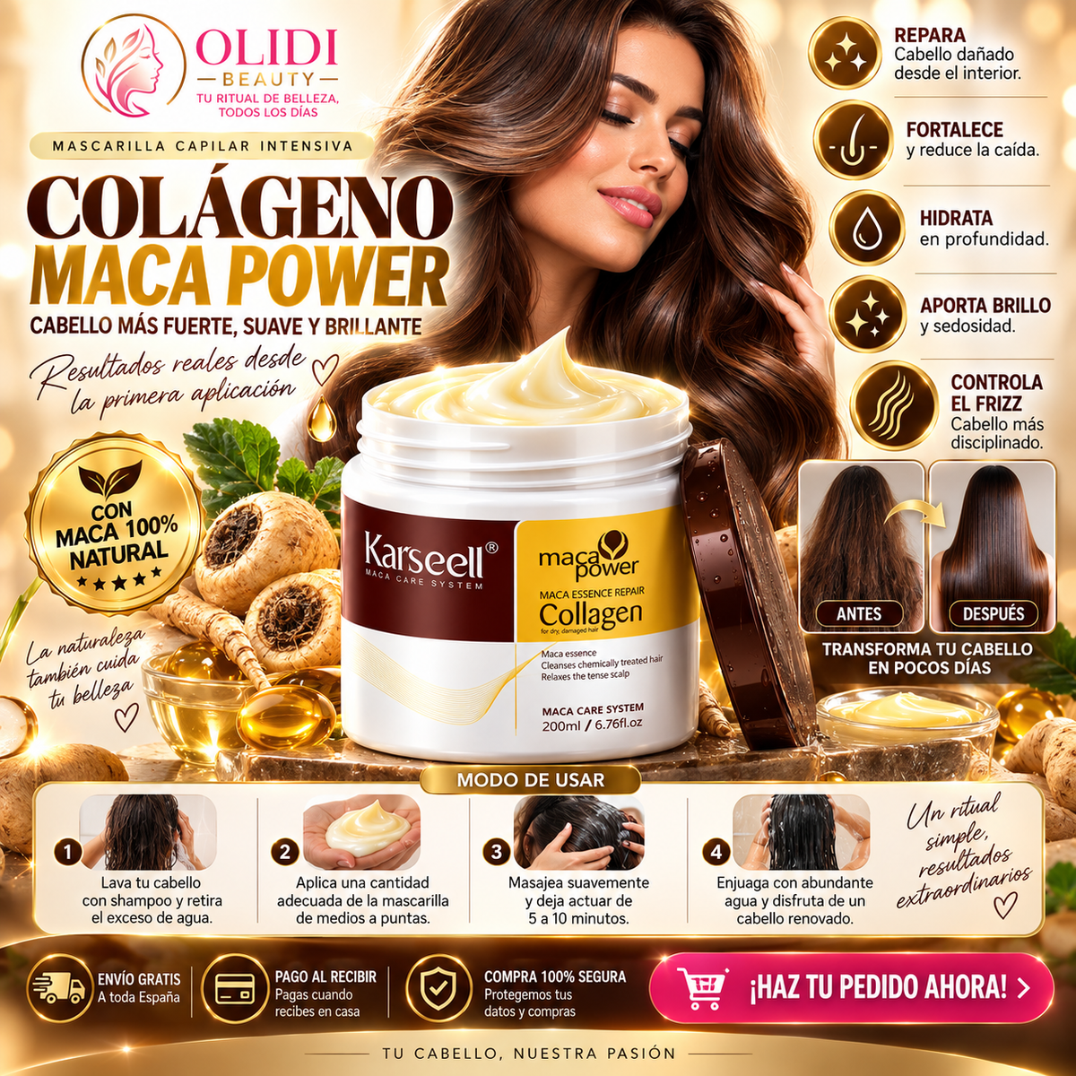 💆‍♀️ Mascarilla Capilar Reparadora con Colágeno 200ml | Cabello Suave, Brillante y Sin Frizz ✨🔥