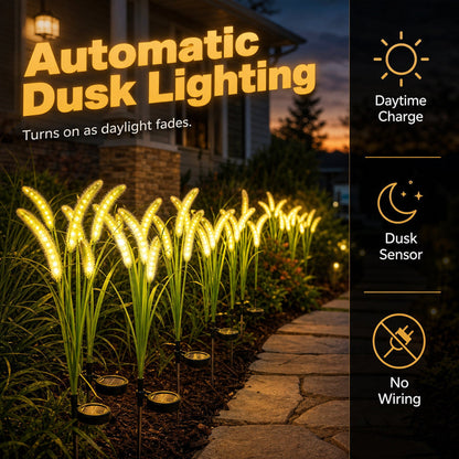 🔥 For a limited time only: Buy 2, get 1 free 🌾 Solar garden light with ornamental grass design – Waterproof LED stake light for lawns, gardens, and patios