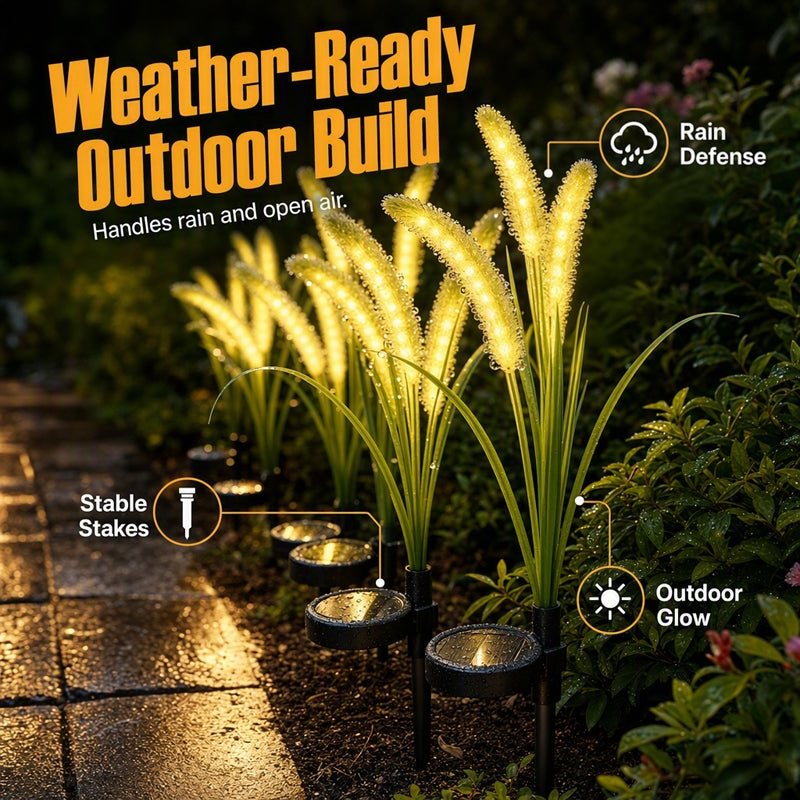🔥 For a limited time only: Buy 2, get 1 free 🌾 Solar garden light with ornamental grass design – Waterproof LED stake light for lawns, gardens, and patios