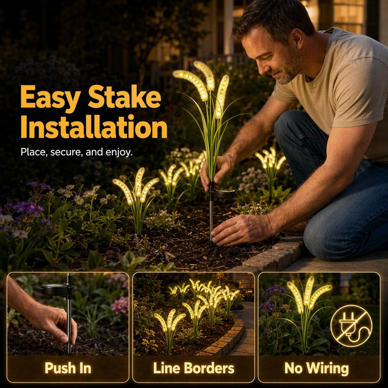 🔥 For a limited time only: Buy 2, get 1 free 🌾 Solar garden light with ornamental grass design – Waterproof LED stake light for lawns, gardens, and patios