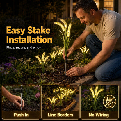 🔥 For a limited time only: Buy 2, get 1 free 🌾 Solar garden light with ornamental grass design – Waterproof LED stake light for lawns, gardens, and patios